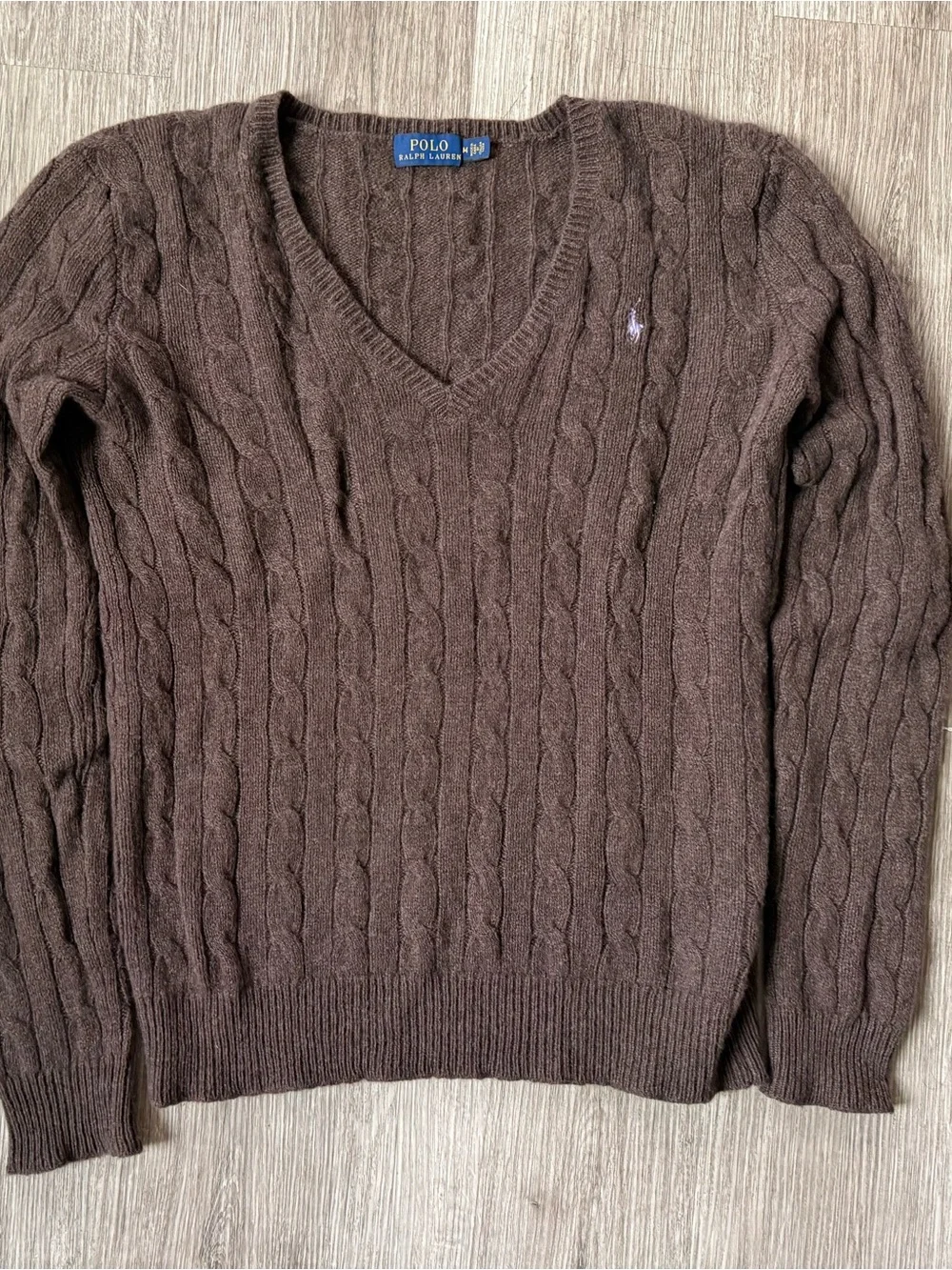 Polo Ralph Lauren Wool Cashmere Cable Knit V-Neck Sweater M